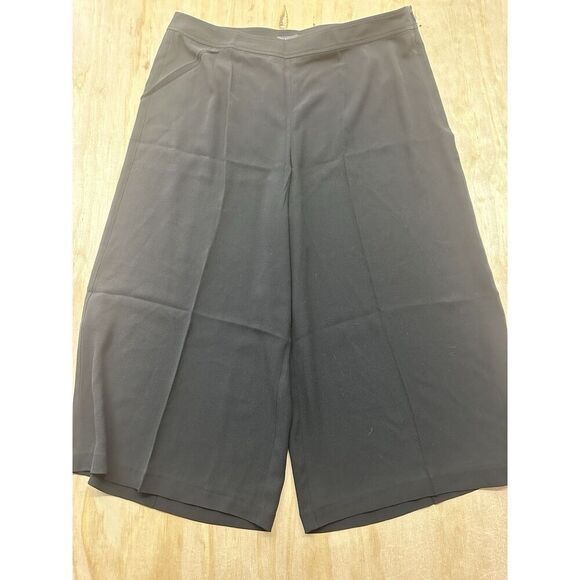 Eileen Fisher 100% Silk Culotte Black Pant Sz 12 NWTs $338 Wide Leg Crepe Light - Picture 1 of 6